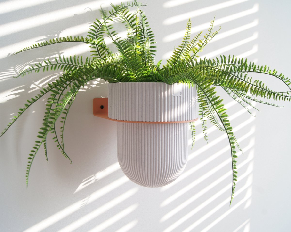 STERKSTAEL Eco Pot Flora M Marble Grey – bloempot voor aan de wand – bloempot voor binnen – zwevende bloempot – bloempotten binnen – plantenbak - diameter 15 cm – kleur pot Lichtgrijs – kleur houder Dusty Rose