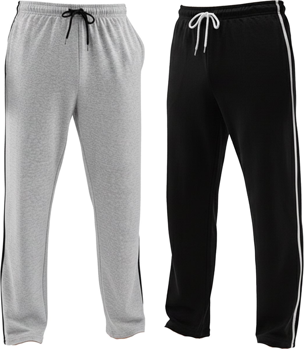 Milanoro - Set van 2 sportieve, comfortabele joggingbroeken voor heren - Zwart/Grijs - L