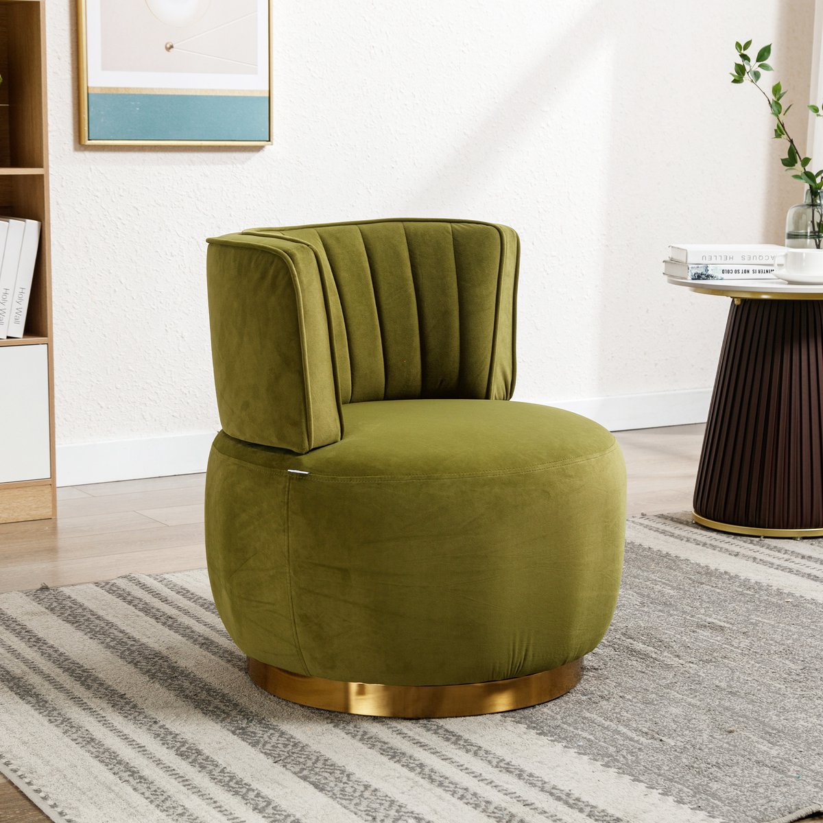 STILVORA Draaistoel - Modern Velvet Ontwerp - 360-Grad Draai - Ergonomische Rugleuning Voor Woonkamer En Slaapkamer - Olijfgroen