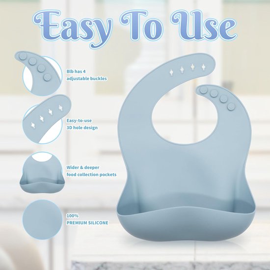 GOODEVN 8-Delig Baby Servies Set (Siliconen) - Bord met Zuignap + Drinkbeker + Slab + Bestek - Vaatwasser- & Ovenbestendig - BPA-Vrij - Hemelblauw van GOODEVN — afbeelding 3