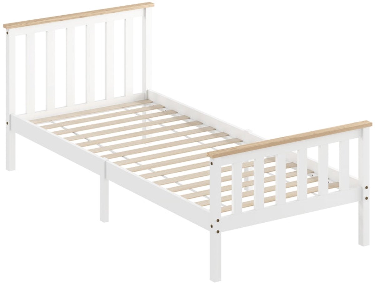 Merax Eenpersoonsbed 90x200 Houten Bedframe Wit Massief Hout Onderbed Opbergruimte Kinderbed Tienerbed