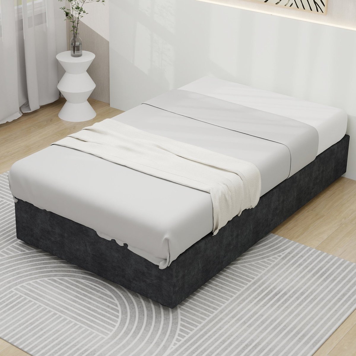 Merax Gestoffeerd Bed met Opbergruimte 90 x 200 cm - Fluwelen Stof - Metalen Frame - Houten Lattenbodem - Grijs