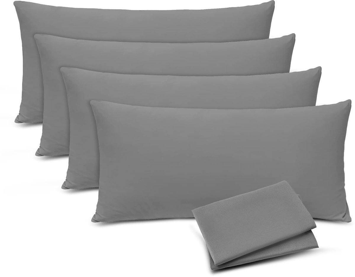 Unyqoos Set van vier zachte kussenhoezen 40x80 cm met ritssluiting in antraciet Grijs