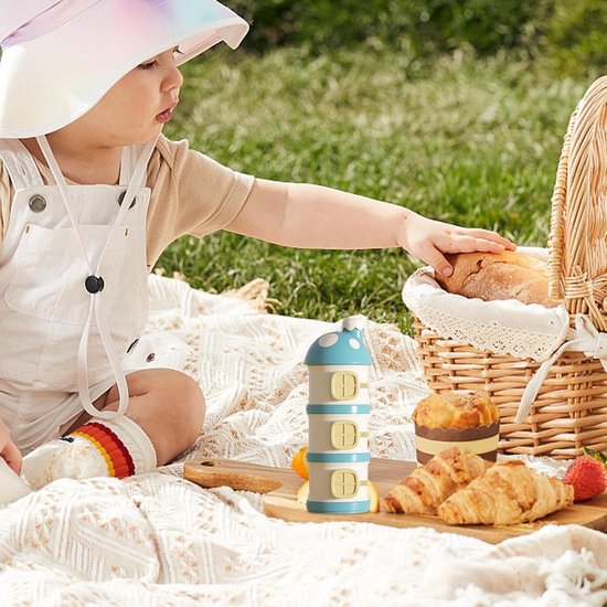 Baby Formula Travel Container, 3-laags melkpoeder dispenser, draagbare formulehouder, niet-morsen voedingsvoorziening, paddestoel opbergpotten voor snacks — afbeelding 2