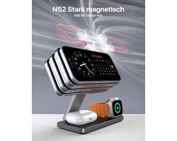 3 in 1 MagSafe Compatible Oplaadstation - voor iPhone Serie 17/16/15/14/13/12 & Apple Watch Modellen + AirPods - Tief Schwarz