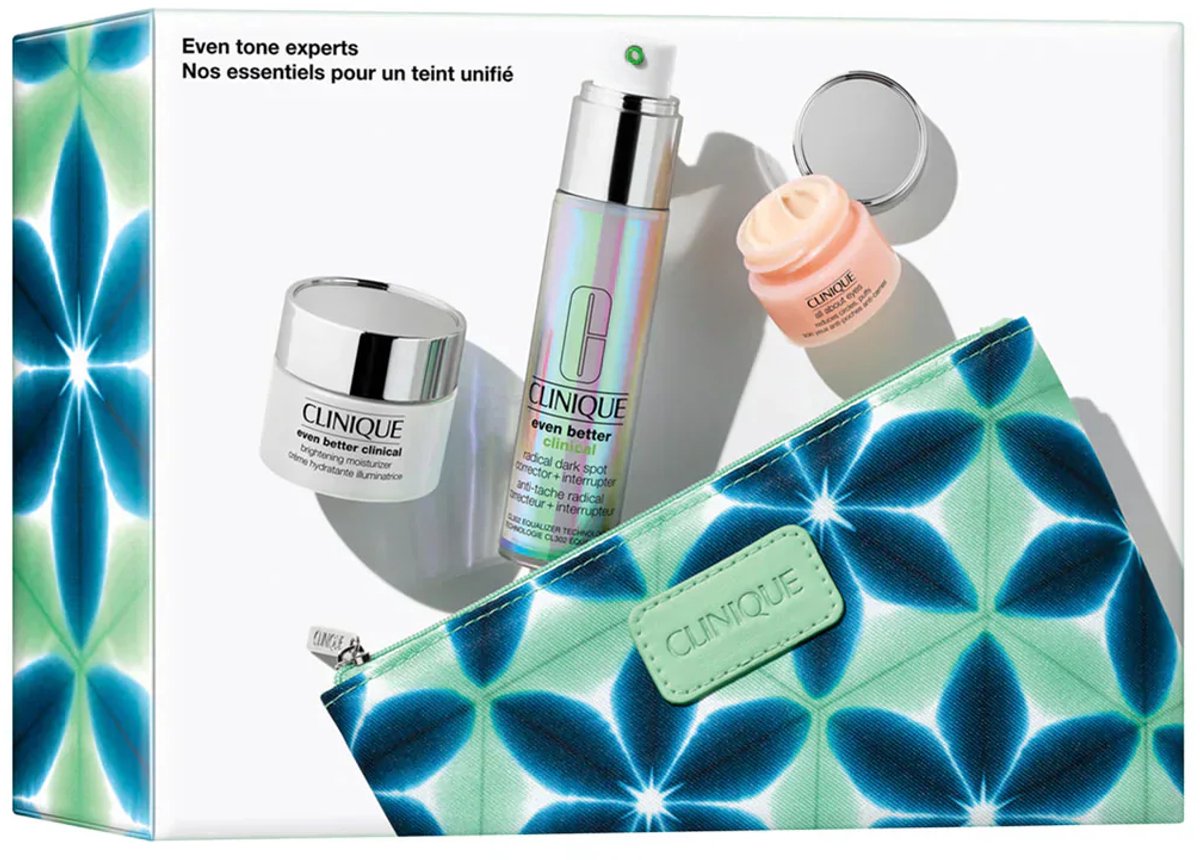 Clinique Even Tone Experts Brightening Skincare 3 Piece - Even Better Clinical Radical Dark Spot Corrector + Interrupter: 30 ml + All About Eyes 5 ml + Brightening Moisturizer 15 ml