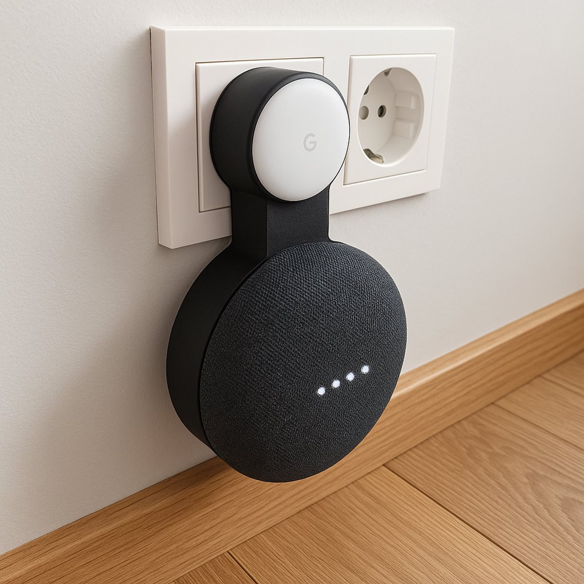 Muurbeugel geschikt voor: google nest mini smart speaker / google home mini Zwart met stroom aansluiting