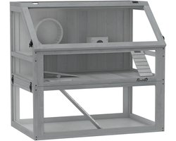Hamsterkooi - 3 Niveaus - Verwijderbare lade - Hout/Metaal - 80 x 50 x 76cm - Lichtgrijs