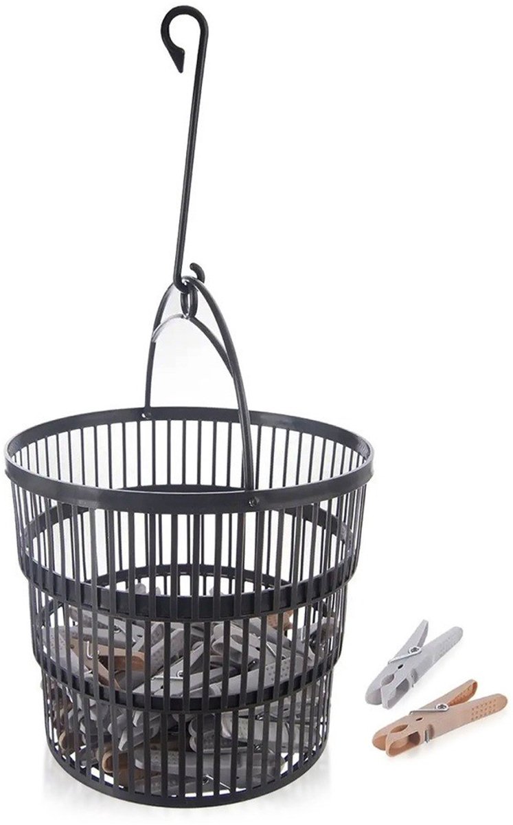 Orion - Wasknijpers - 50 stuks - Opvouwbare Mand - Grijs en Beige