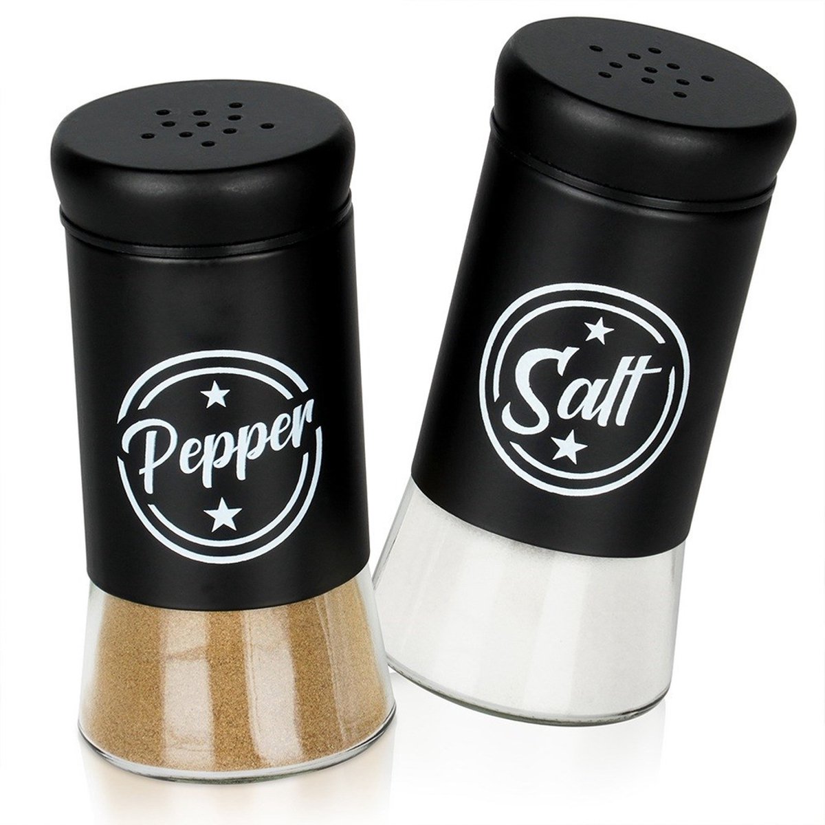 Vilde - Zout- en Pepermolen - 140ml - Set - Glas en Metaal - Zwart
