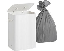 Wasmand 2 vakken - 105 l - bamboe - opvouwbaar - wit