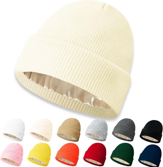 Ruige Muts Unisex gebreide wintermuts met satijnen voering - warme muts voor heren ...