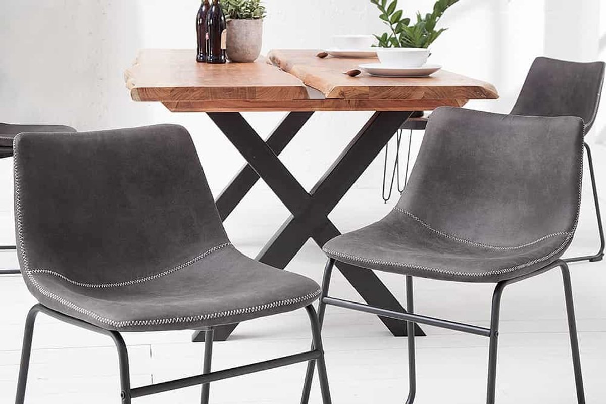 industrieele design stoel DJANGO vintage grijs met ijzeren frame - 38109