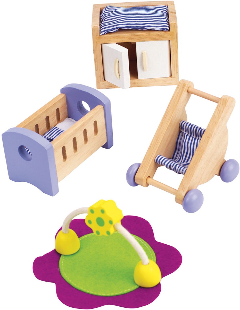 Hape Babykamer Poppenhuis Meubels - Houten Speelkamer met 8 Onderdelen, vanaf 3 Jaar — afbeelding 4