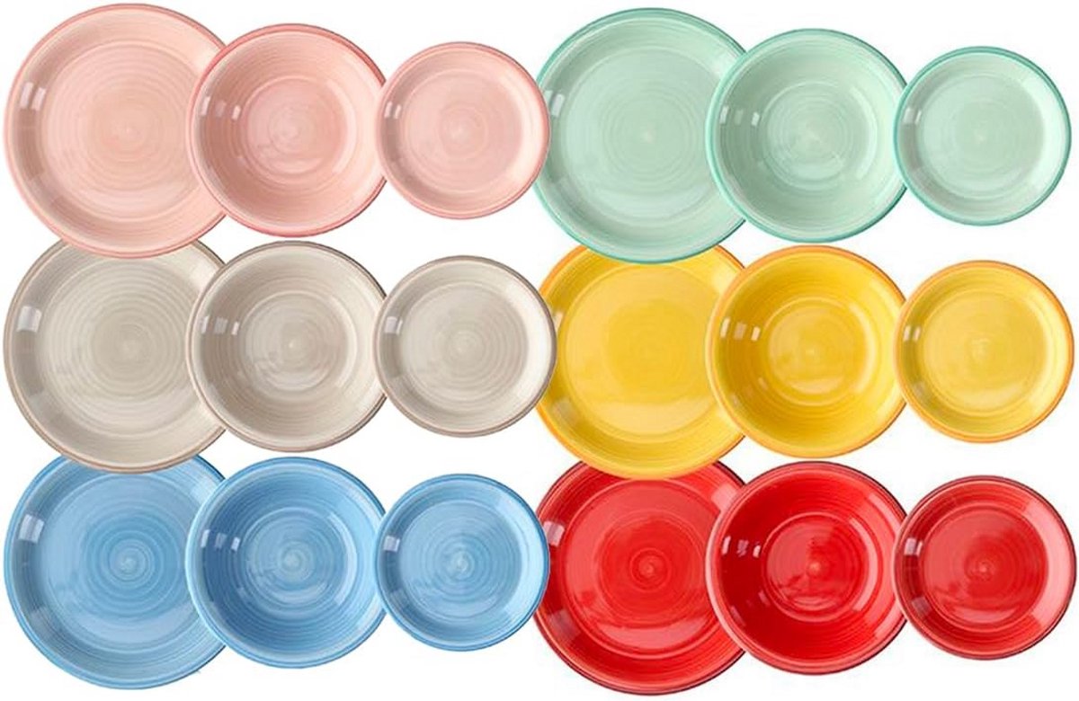 18-delig bordservies van porselein, veelkleurig, geschikt voor de vaatwasser