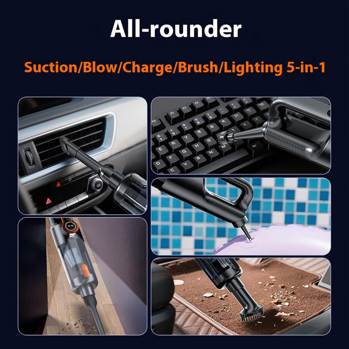 Snoerloze Handheld Autostofzuiger 17000PA USB Type-C - afbeelding 3