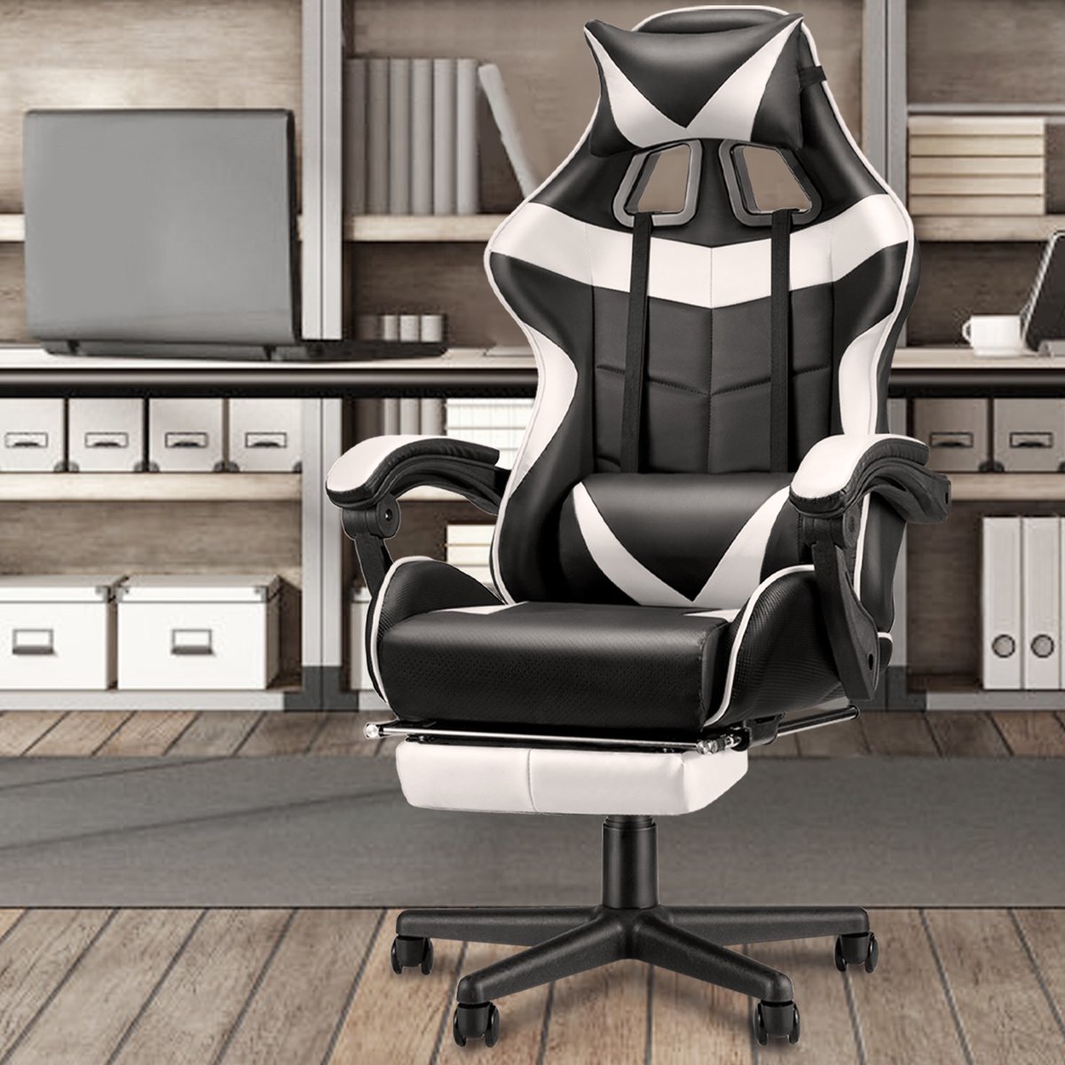 Soontrans Gaming Stoel Wit met Inklapbare Voetensteun - Soontrans - €84,99