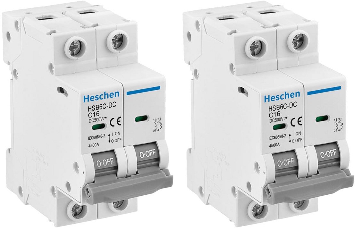 2-polige DC-miniatuurstroomonderbreker 16A 500V voor zonne-energiesysteem