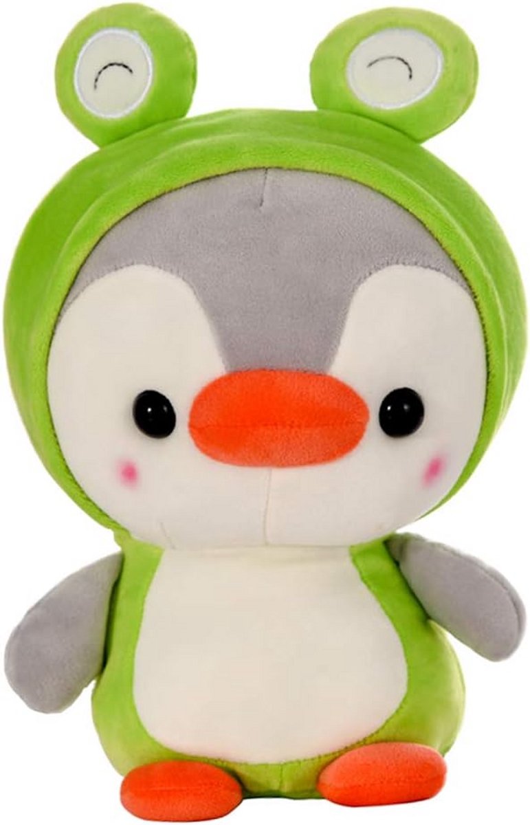Pinguïn knuffel vermomd als kikkerdinosaurus - zachte stoffen speelgoed voor kinderen - 25 cm - groen