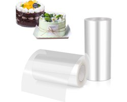 Taartrandfolie, twee vellen per verpakking, afmetingen respectievelijk 10 cm x 10 m en 15 cm x 10 m.