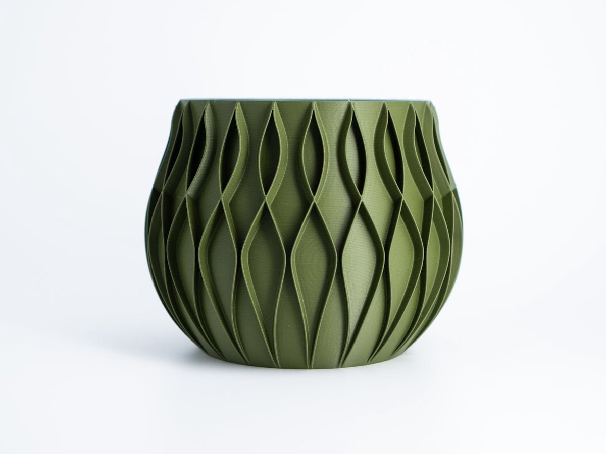 Bloempot met Geheim Vak - Plantenpot met Verborgen Kluis - Push-to-Open Systeem - Duurzaam PLA – Olive Green