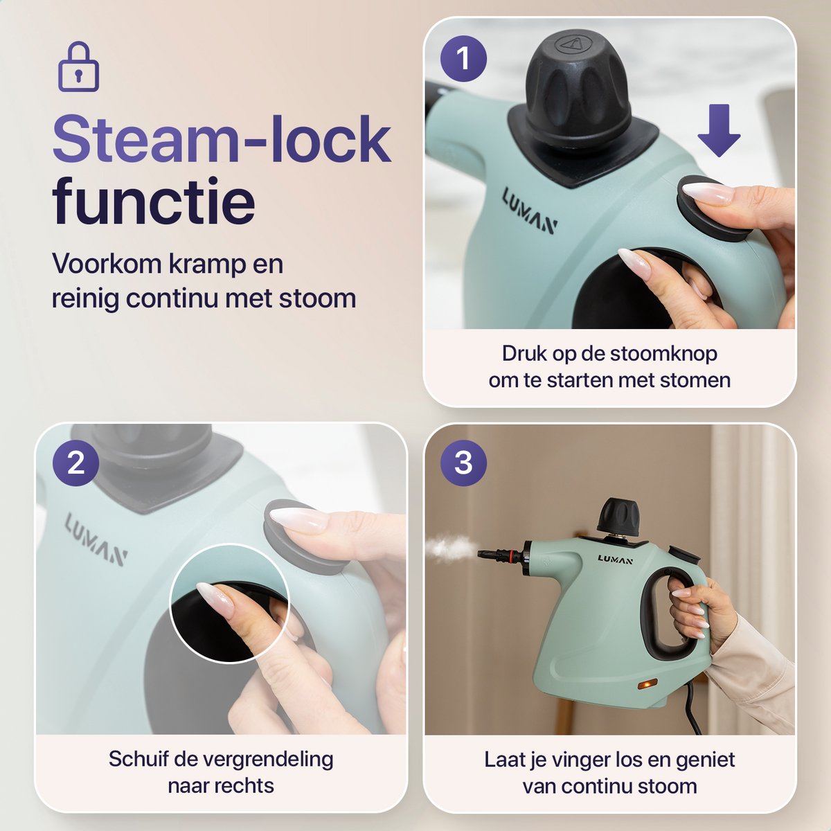 LUMAN 16 in 1 Stoomreiniger C3 - Steam Lock Functie thumbnail 4