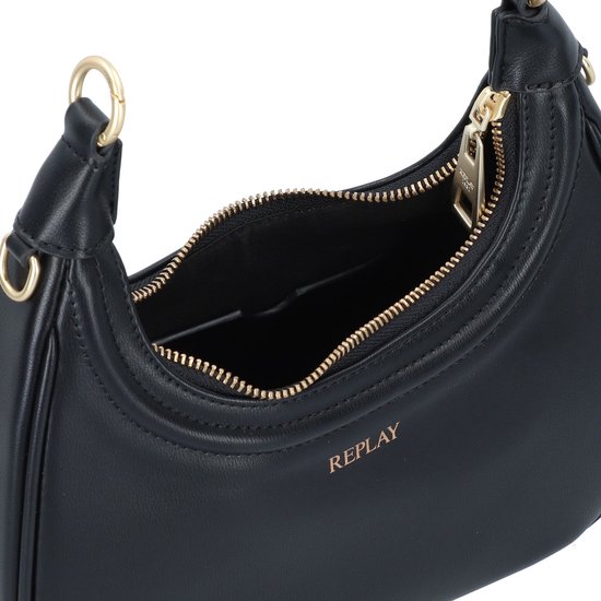 Sac noir avec fermeture éclair dorée et logo REPLAY.