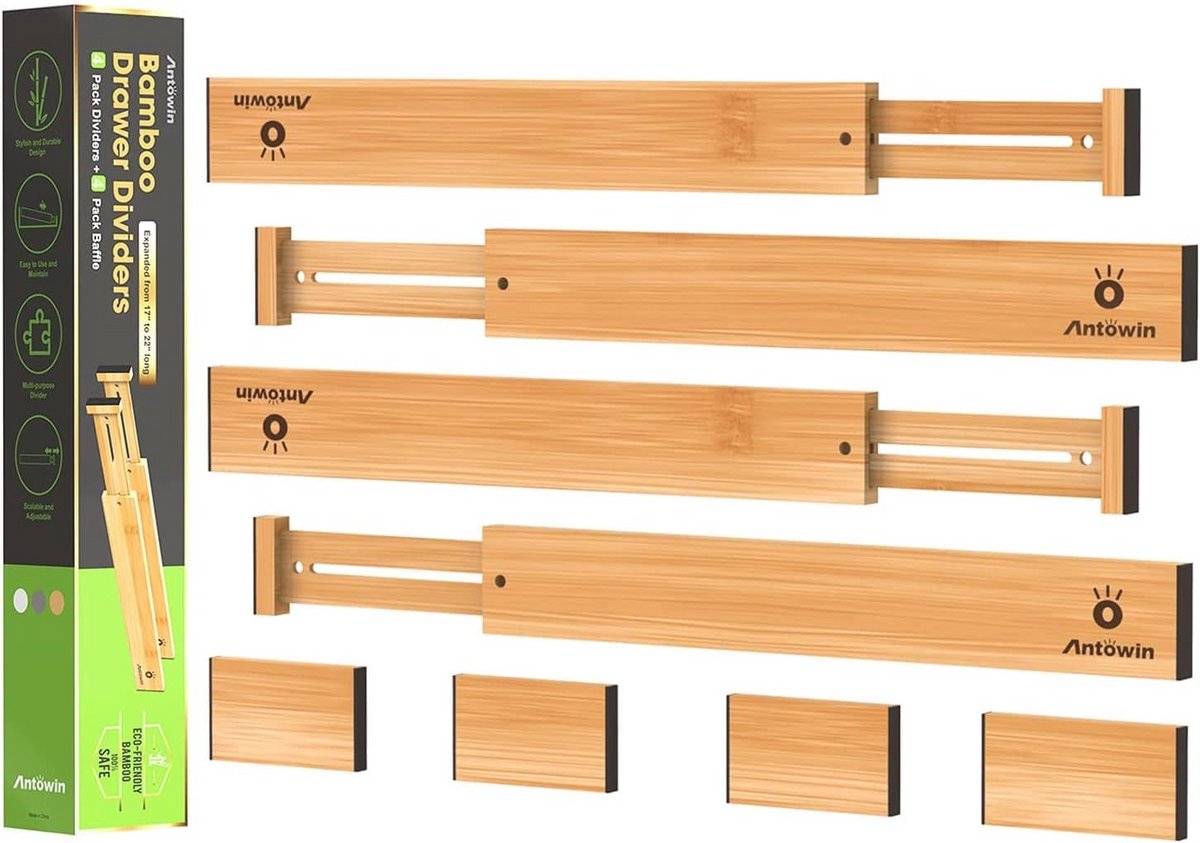 Verstelbare Bamboe Ladeverdelers - Organizers voor Kleding en Gereedschap (43-55,9 cm)