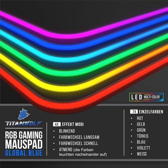 RGB Gaming Muismat 800x300 mm - XXL LED Multi Color met 7 Kleuren en 4 Effectmodi — afbeelding 4