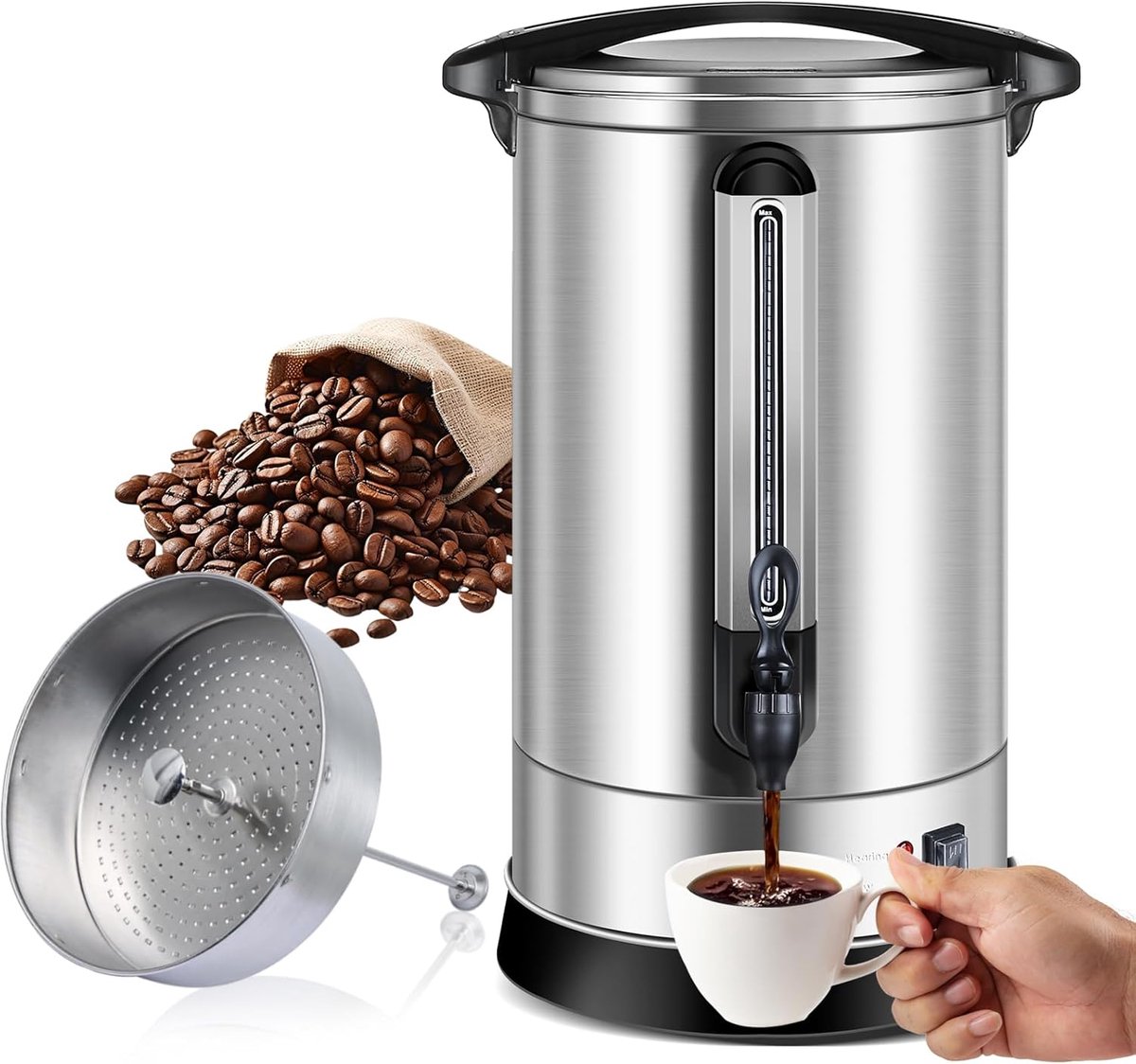 Gastro Koffiemaker met Ronde Filter - 120 Kopjes/18 L - Dubbelwandig - Grote RVS Industrië