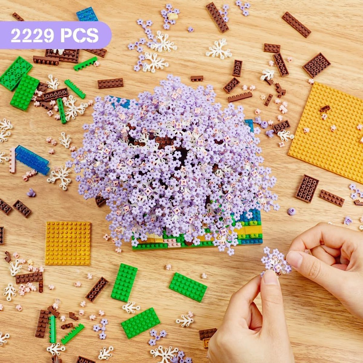Namajunas - Mini Bouwspeelgoed - Bouwpakketten volwassenen - Bouwpakket kinderen - Boomhut Serie Collection - Botanical Bloemen - Bouwsets - Niet geschikt voor LEGO - 2229 bouwsteencadeaus - Paarse boomhut - Decoratie voor Huis, Pasen, Moederdag — cadeau in Spellen & Speelgoed - foto 6