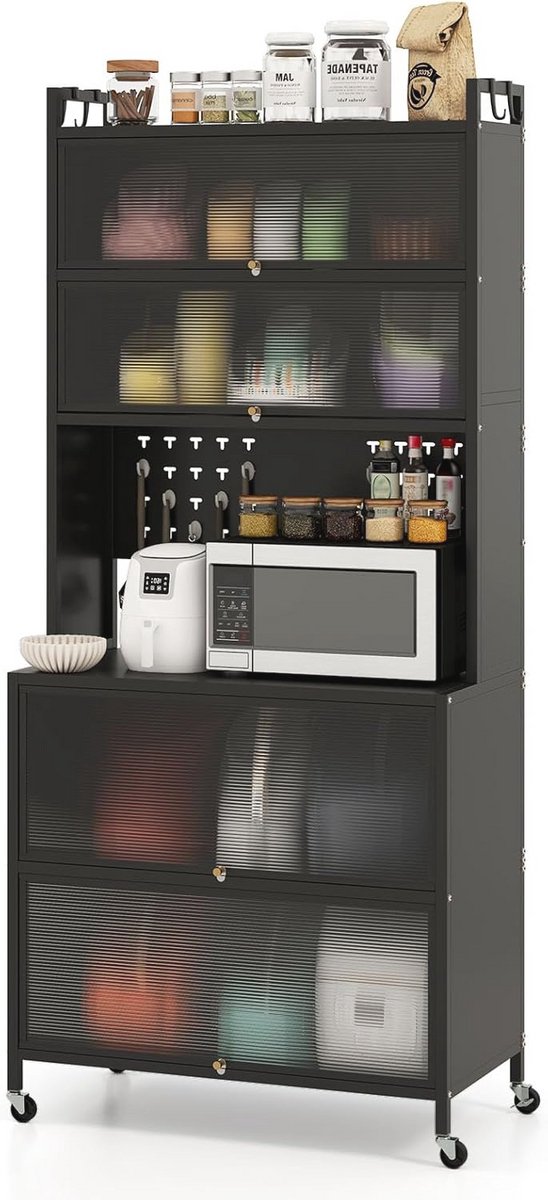 Keukenkast met 5/6 Niveaus en Wielen - Multifunctioneel Buffetrek voor Woonkamer en Eetkamer