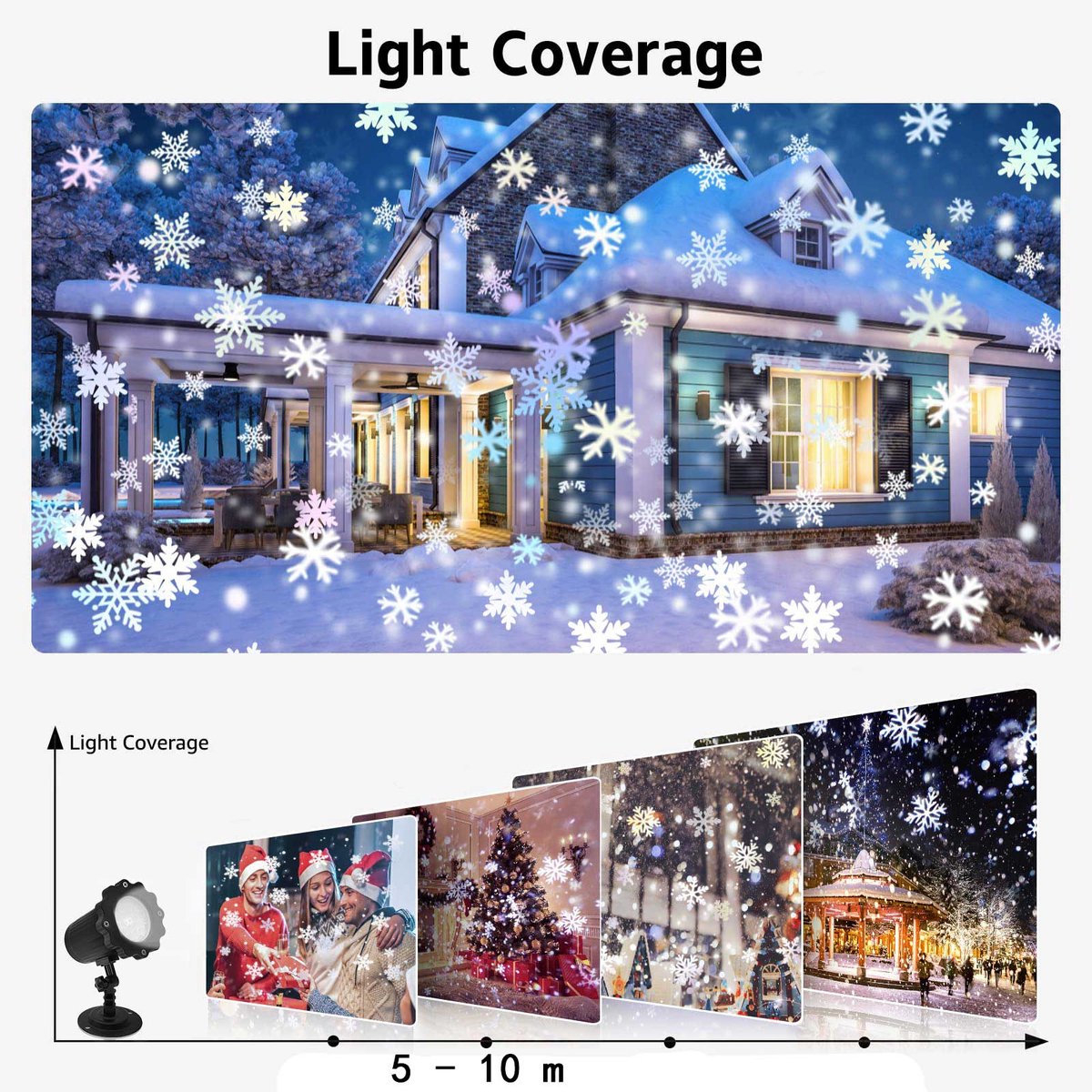 Kerst sneeuwvlokprojector -LED-sneeuwvlokprojectorlamp voor buiten - Buiten kerstprojector - Waterdichte kerstprojector - 180° verstelbare rotatie - Geschikt voor bruiloftsfeesten, feestdagen, Halloween en kerstversieringen - Zwart – foto 8