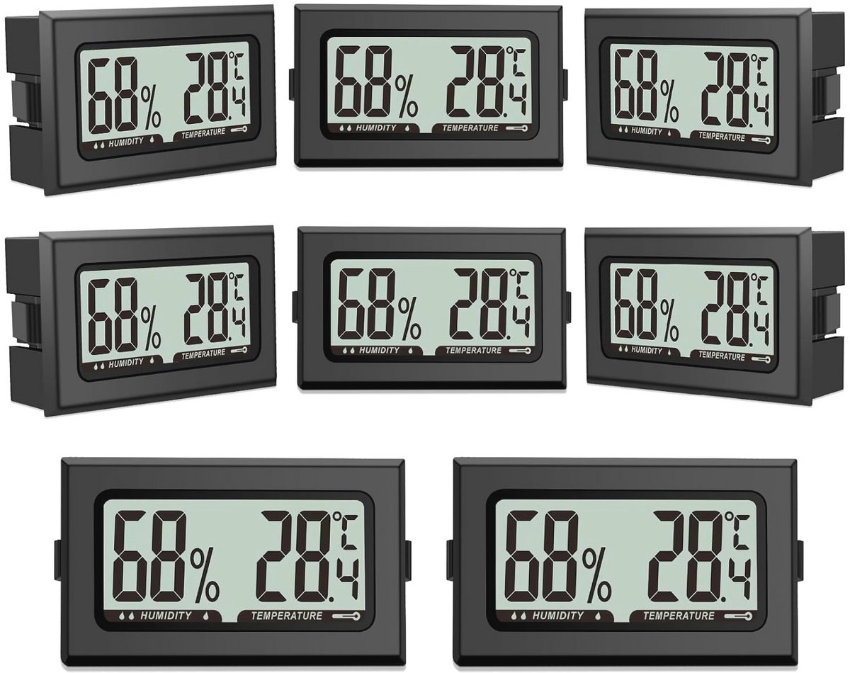 Mini Digitale Thermometers en Hygrometers - Set van 8 Stuks voor Binnen en Buiten