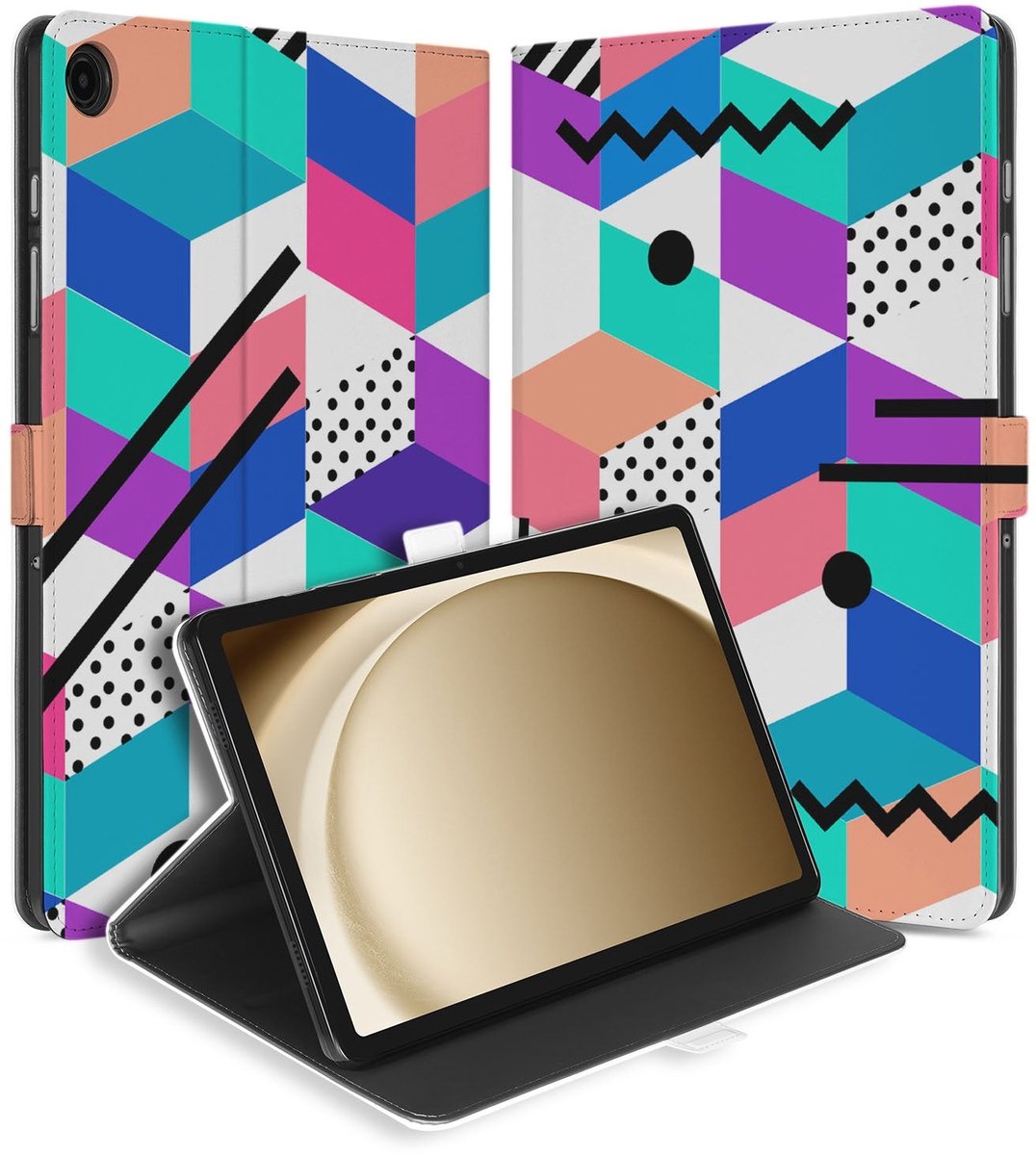 Book Case Hoesje met Standaard Blocks Colorful Samsung Galaxy Tab A11 Plus