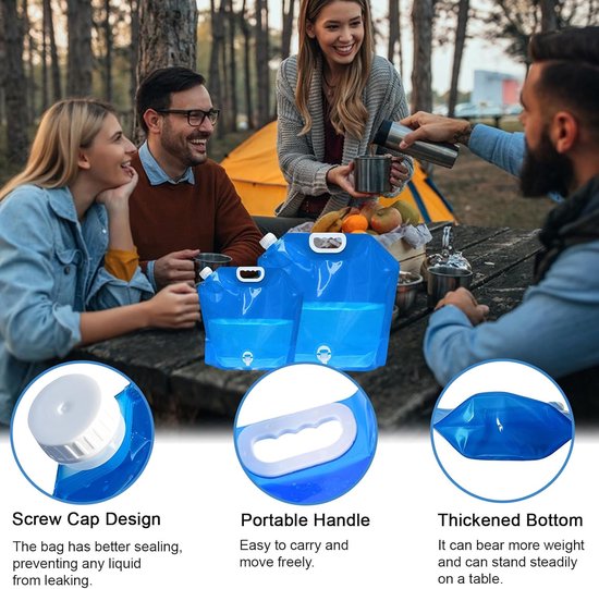 6 stuks - Opvouwbare waterop slagzakken - Met kraan - 5 en 10 Liter - Watercontainer - Noodwaterfles - Campingwaterjerrycan - Watertank - Draagbare waterzak - Noodpakket - Voor buitensporten, kamperen, wandelen, picknick, barbecue - Blauw van Merkloos — afbeelding 4