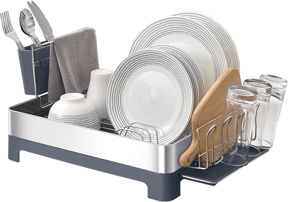 Afdruiprek met Afdruipbak en Bestekhouder - Compact Design voor 10 Borden en 4 Glazen