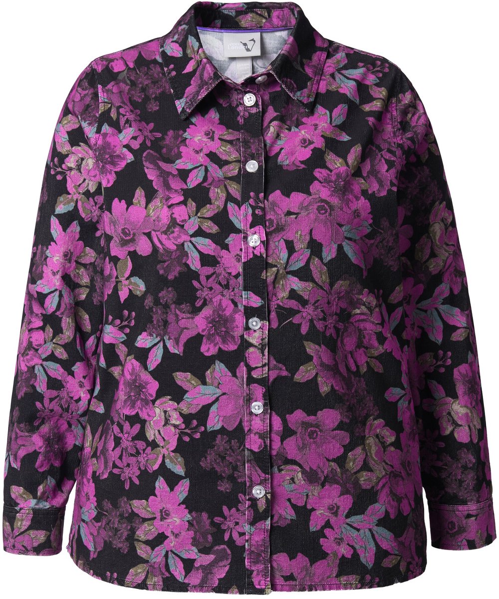Ulla Popken - Dames - corduroy blouse bloemenprint overhemdkraag lange mouwen - Sering - Maat 46+