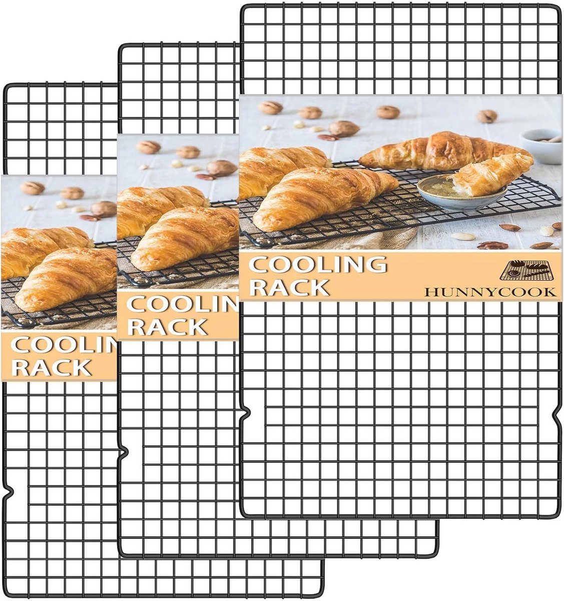 3-delige set rechthoekig afkoelrooster van roestvrij staal 40 2 x 25 cm voor bakken grillen en drogen