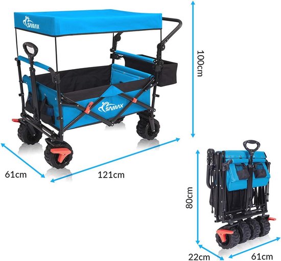 Opvouwbare Bolderkar met Dak - Offroad Tuinkar met Rem en Staartzak - Massieve Wielen en Opberghoes - Blauw van LifeGoods — afbeelding 5