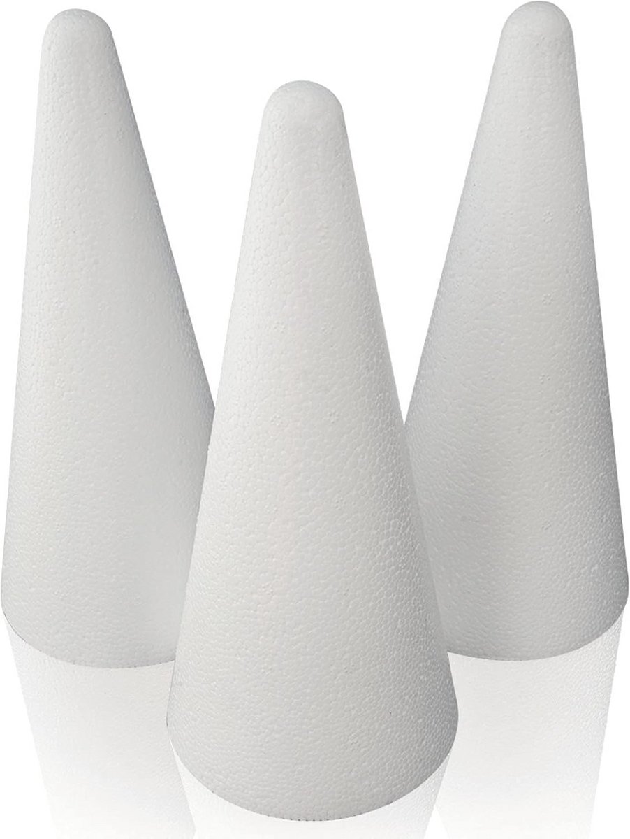 Piepschuim Kegels 9 cm Ø x 20 cm Hoog - 3 Stuks, Wit voor Creatief Handwerk