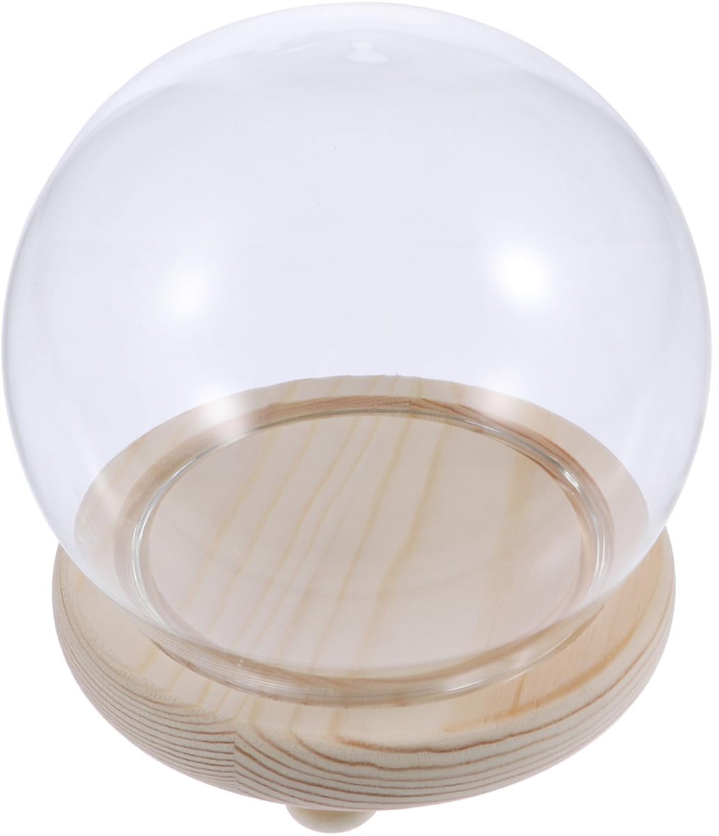 Small glass dome clock clock display case with wooden pedestal for plants succulents string lights pictures medals 15cm