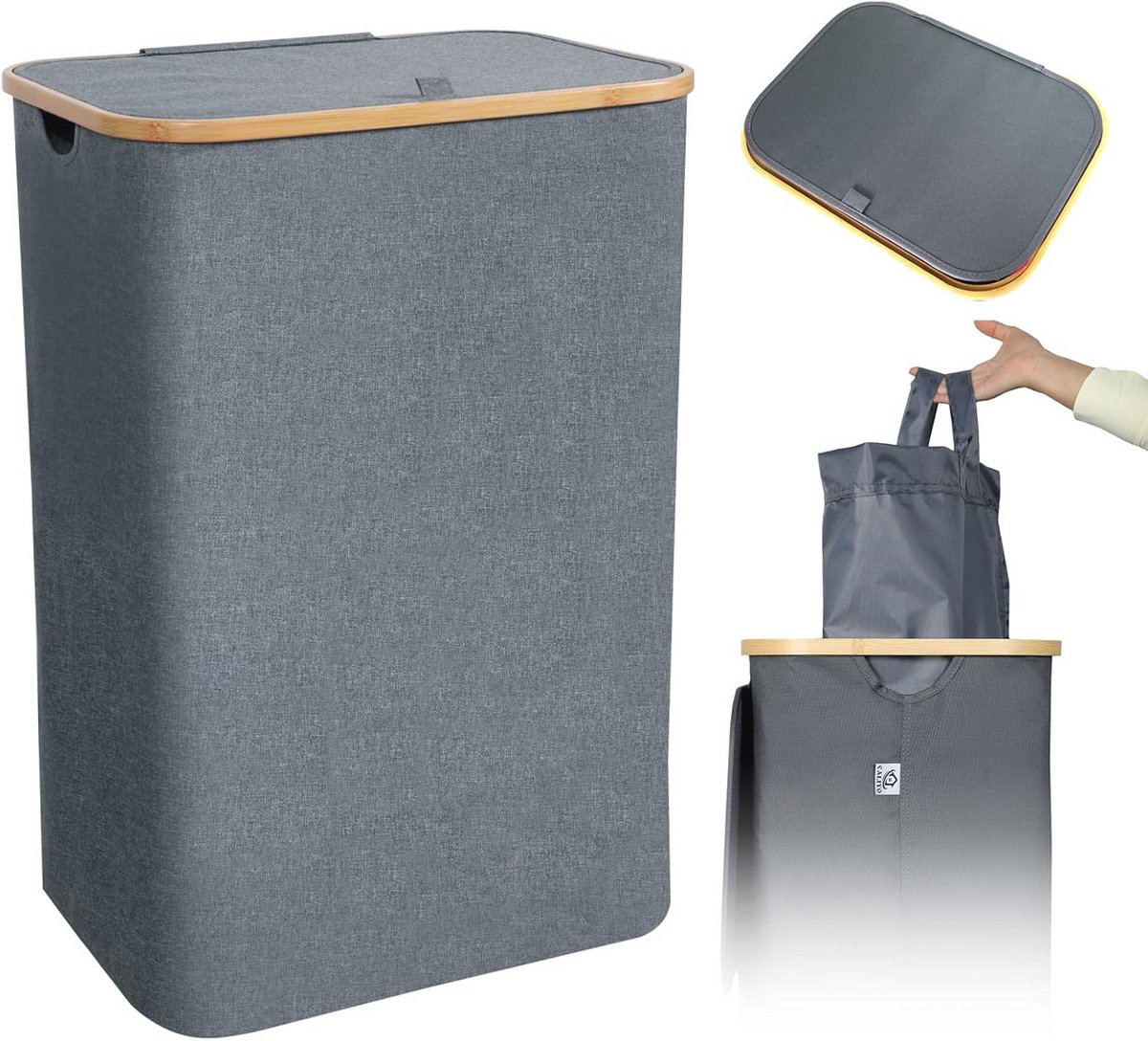 Smal 100 L Wasmand met Deksel en Afneembare Zak - Opvouwbare Wasmand voor Badkamer en Slaapkamer