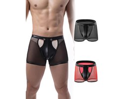 Sexy Kunstleren Boxershorts voor Heren - Wetlook en Transparante Slip met Open Kruis