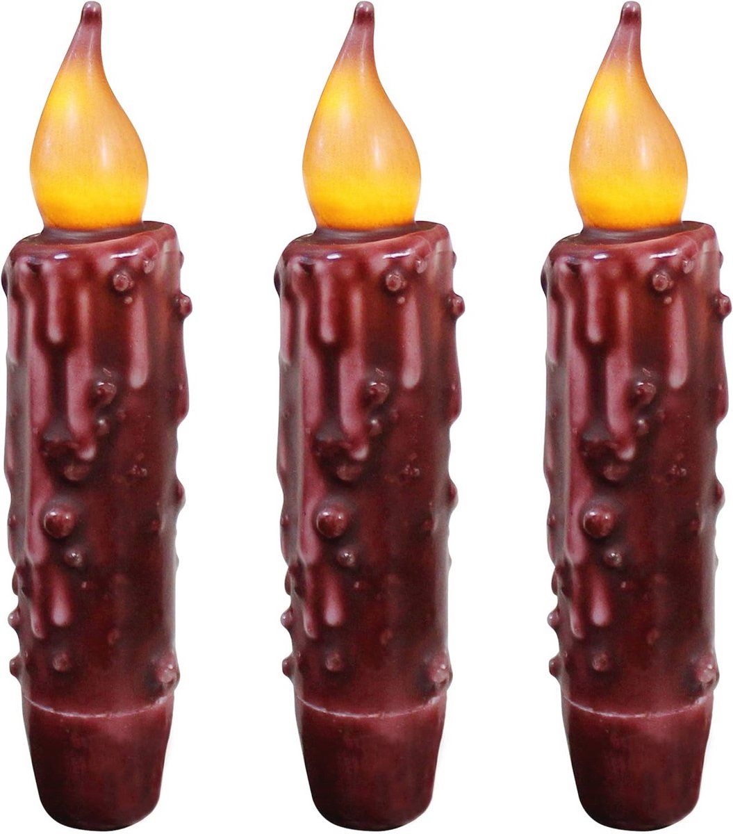 Echte Wax LED Taper Kaarsen Met Timer - Vlamloze Decoratieve Verlichting - 3 Stuks - Bourgondië