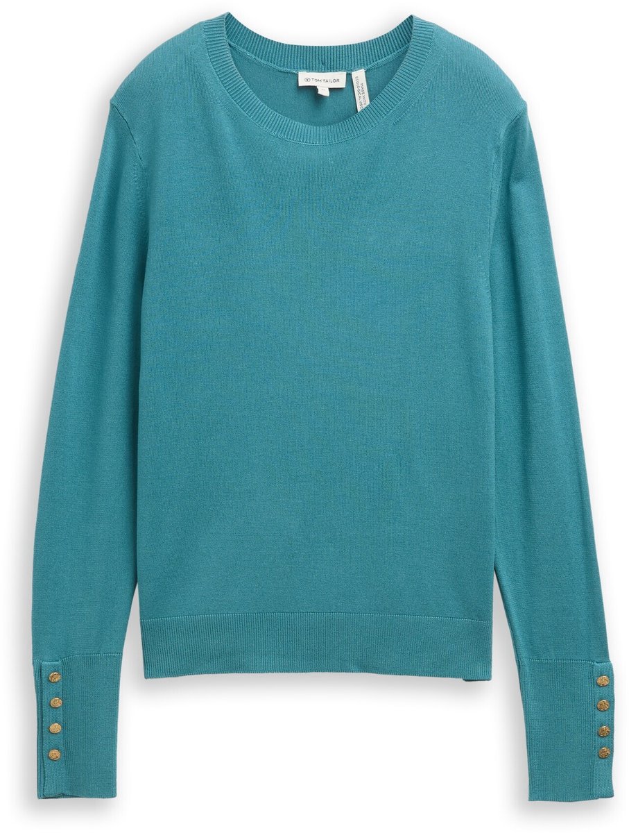 Tom Tailor - Gebreide trui met knoopdetails - Maat XL - tropical teal