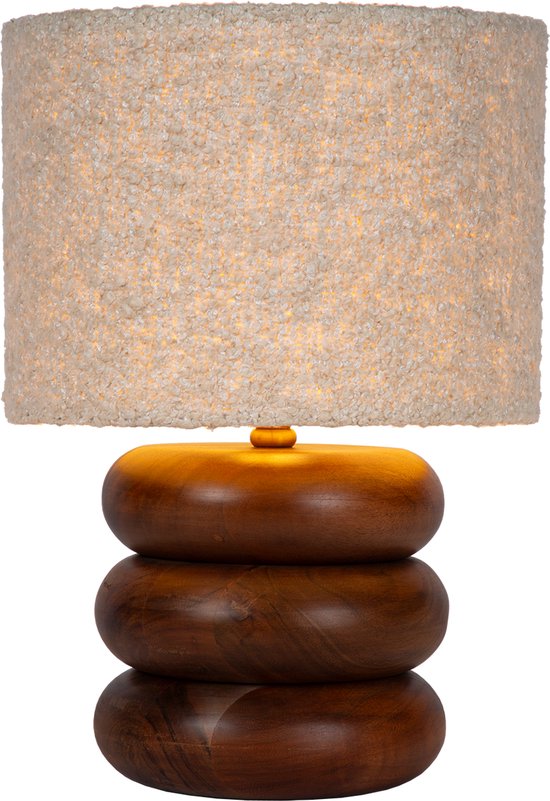 Atmooz Luigi Tafellamp – H 40 cm – Acaciahout – Bouclé lampenkap – E27 fitting – Natuurlijke tafellamp voor woonkamer of dressoir