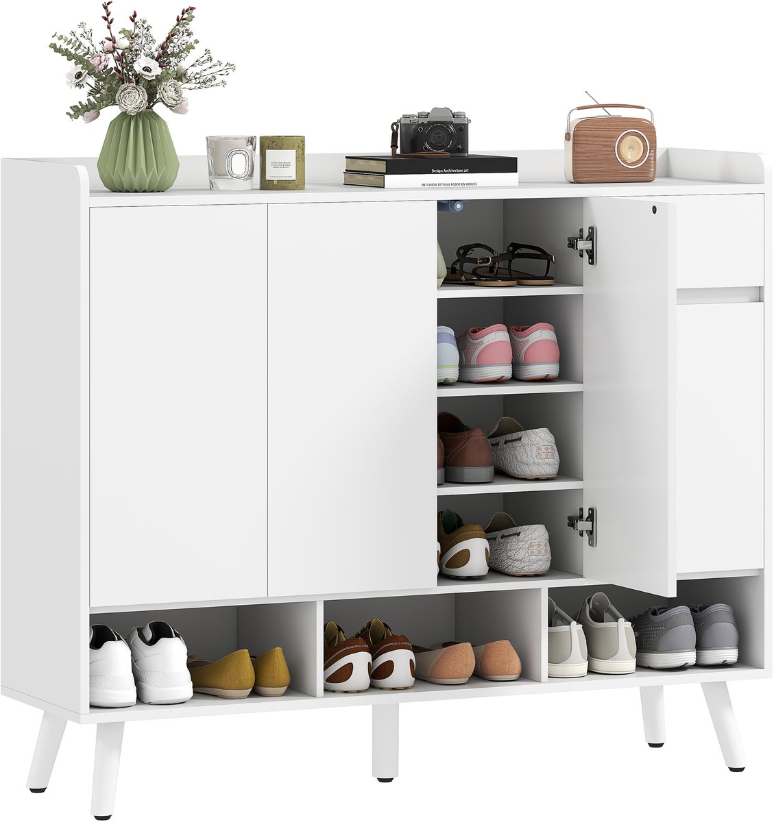 HOMCOM Schoenenkast MDF, grenenhout 120L x 35B x 100H cm Wit