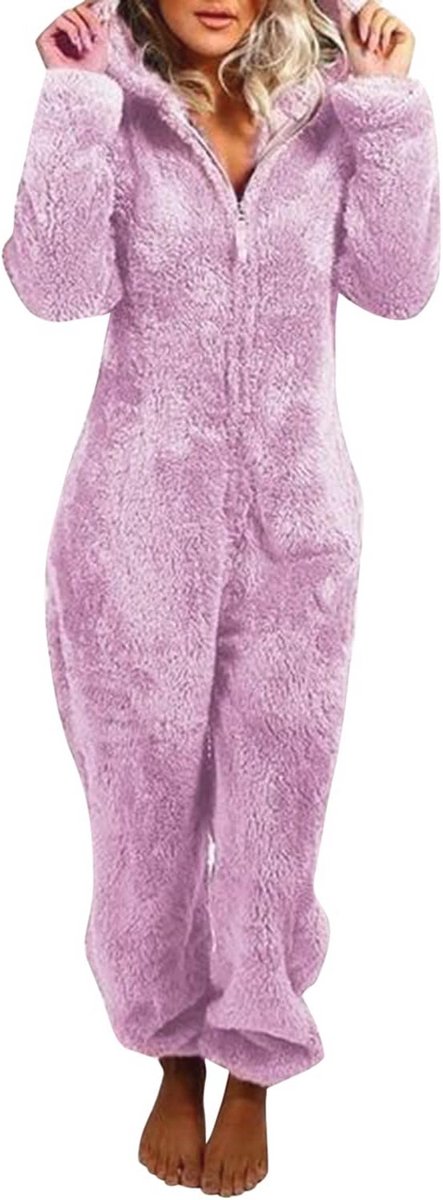 Dames Fleece Jumpsuit met Capuchon - Warme Onesie voor Volwassenen