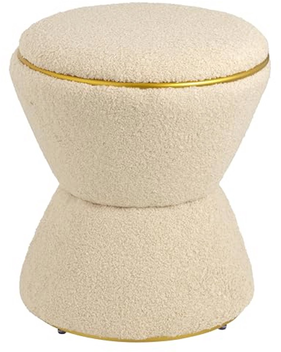 Baroni Home Sherpa-voetenbank in zandlopervorm, duurzame gevoerde kruk voor binnen voor slaapkamer en woonkamer, 37 x 37 x 43 cm, beige